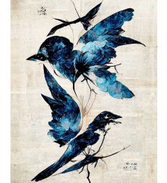 Donkerblauwe Vogels Kunstdruk 40x50cm