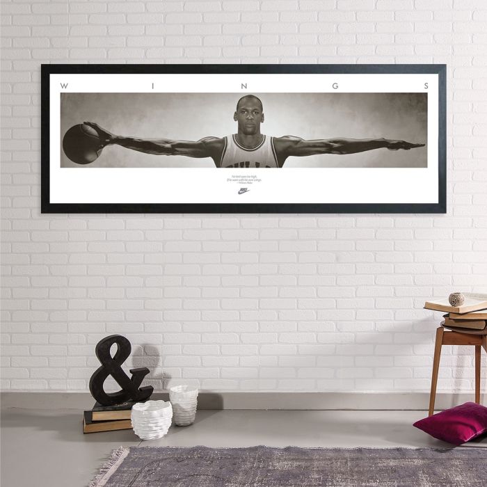 Michael Jordan Wings Poster Ingelijst MDF Zwart 53x158cm